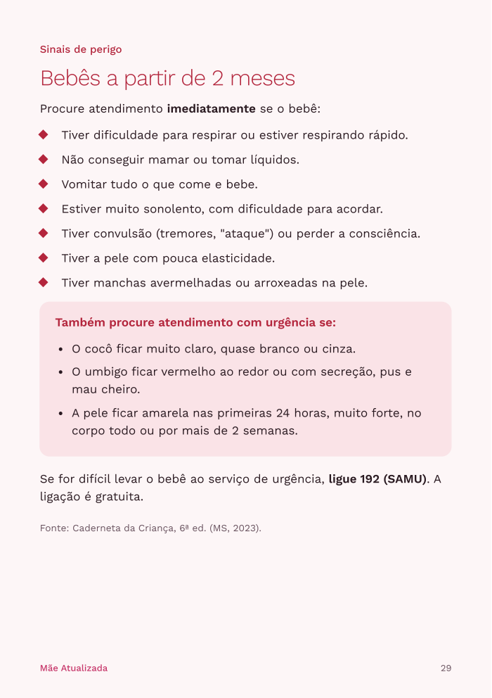 Página do guia com sinais de perigo